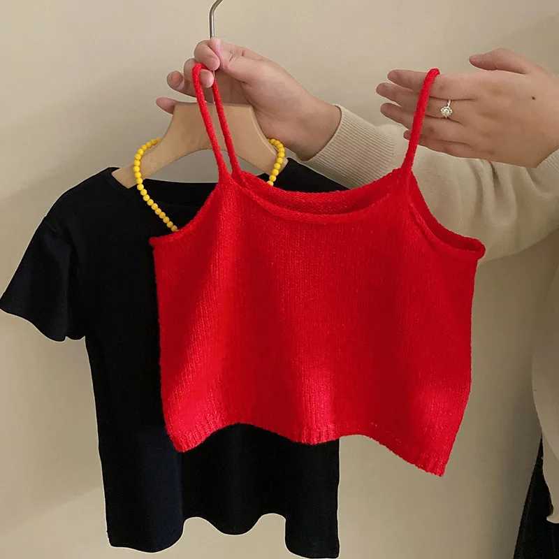 Korean girl short sleeved T-shirt bottom jacket knitted suspension 2025 spring new cartoon dog jeans setT250327
