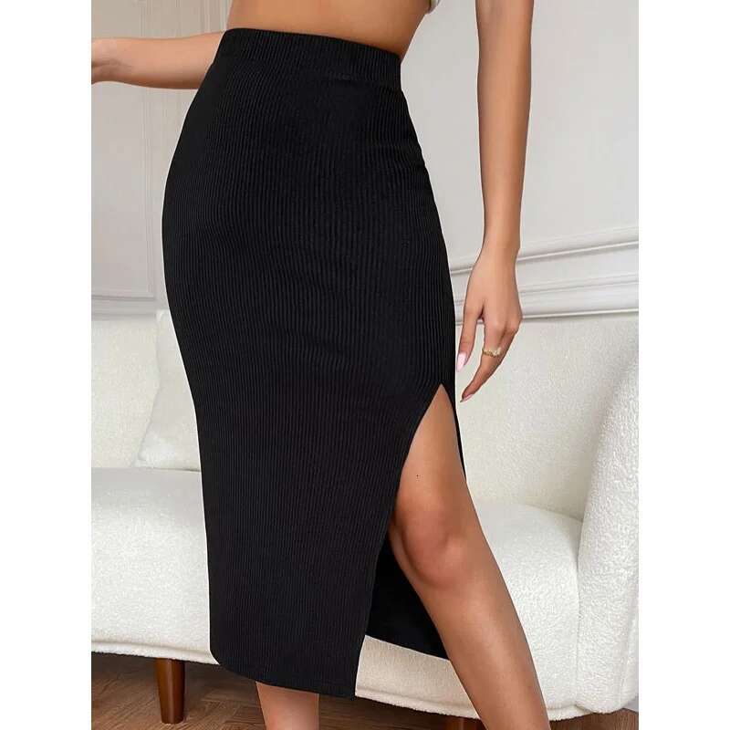 Dongdumaoyi Lente Zomer Dames Slim Fit Effen Kleur Gebreide Split Casual Mode Midi Rok Met Elegante Stijl B