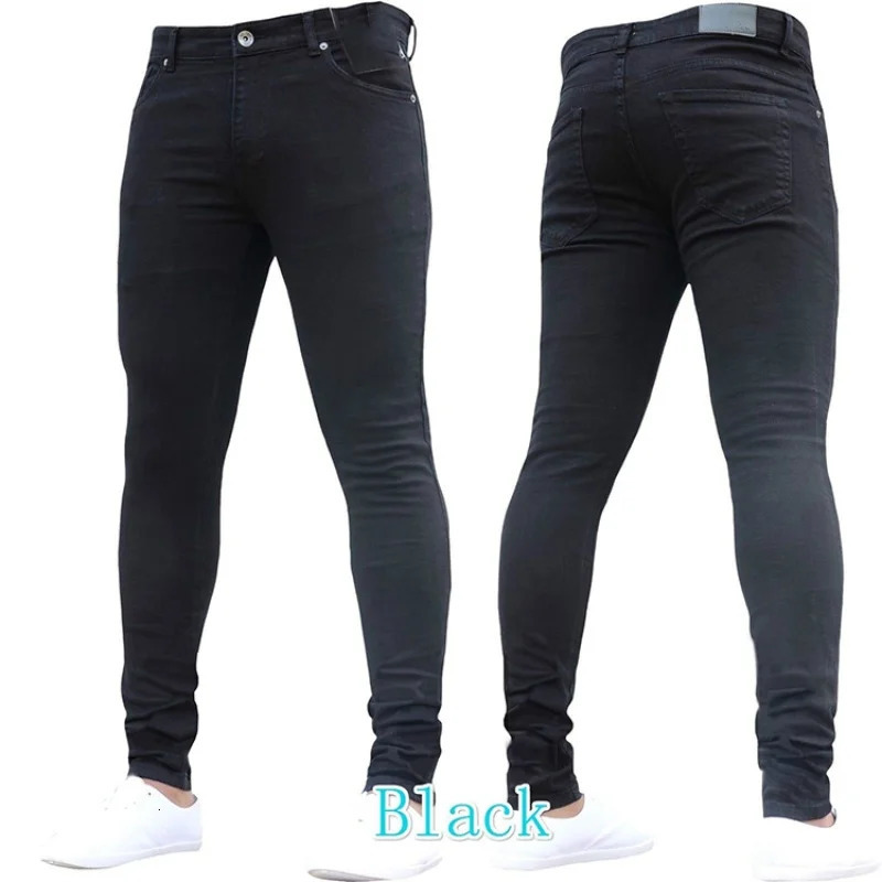 2024 Solid Color Fashion Men Casual Pants Stretch Jeans Skinny Work Trousers Male Wash Slim Fit for Zippered Jeans Men Clothing 250317