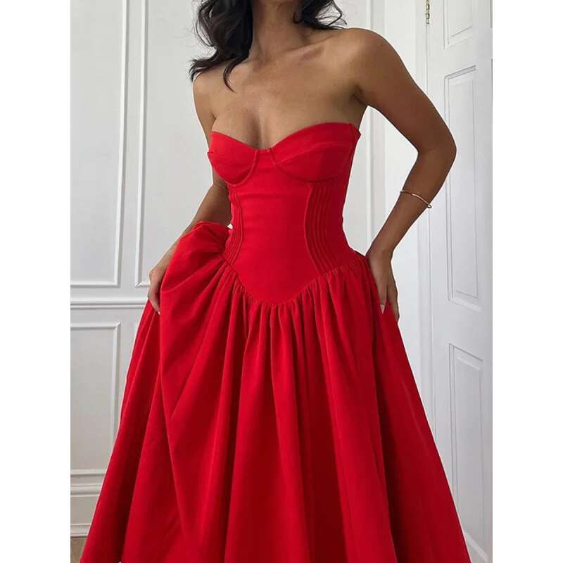 Dongdumaoyi Sexy Rode Buis Vrouwen Zomer Zoete En Pittige Stijl Hot Girl Rok Hoogwaardige Backless Midi Jurk Dameskleding C