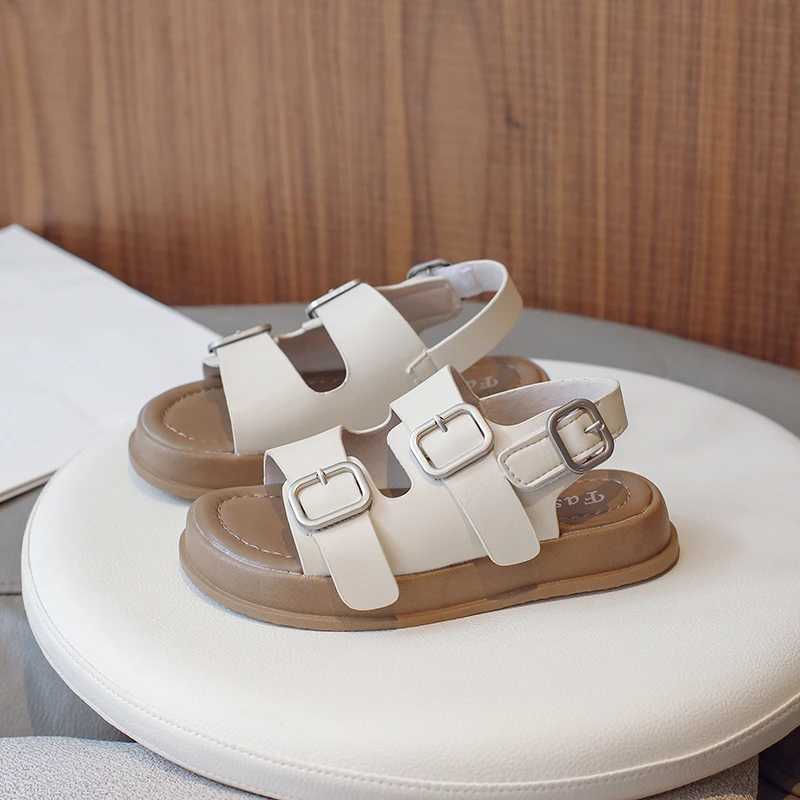 Slipper 2024 Summer Casual Round Toe Lightweight Buckle Walking Shoes for Preschool Girls Solid Color Comfortable Childrens Sandals S25326