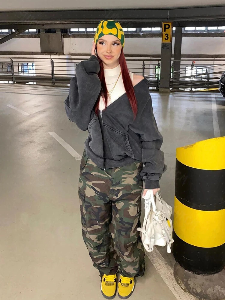 Fashionable retro clothing washed old zipper long sleeved hoodies oversized sweatshirts spring and autumn streetwear 250326