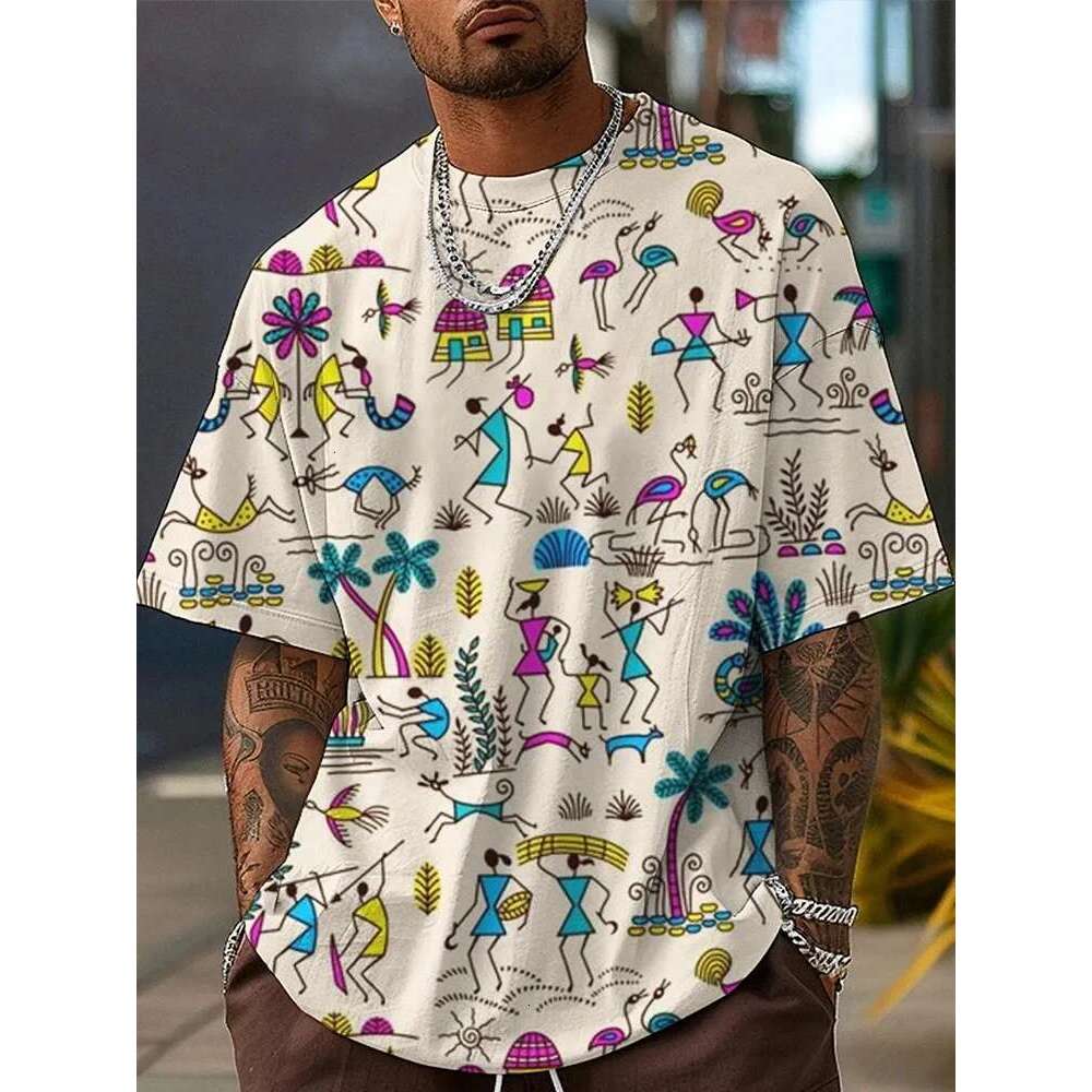Men's T-shirt 3D printed retro printed T-shirt short sleeved casual round neck T-shirt polyester 2025 New Year gift