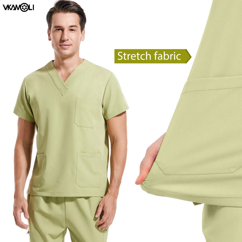 Multi colored stretch fabric clinical laboratory uniform tops and runners XS XXL mens workwear detergent set 250326
