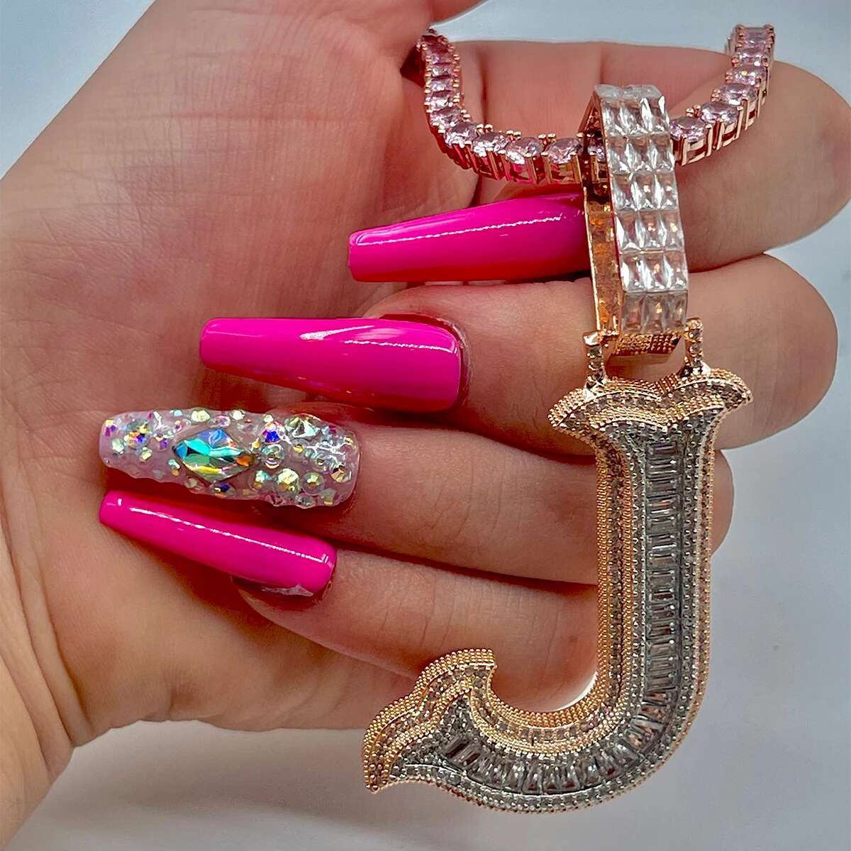 Drip Initial A-Z Baguette Name Letter Pendant For Women Necklace Bling Zircon Hip Hop Rock Street Jewelry