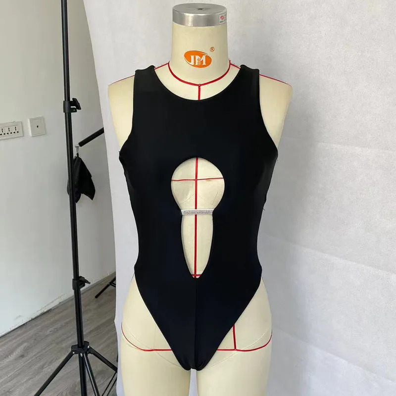 Beachcici womens bikini onepiece summer sexy simple hollow vest round neck beach vacation swimsuit 250327