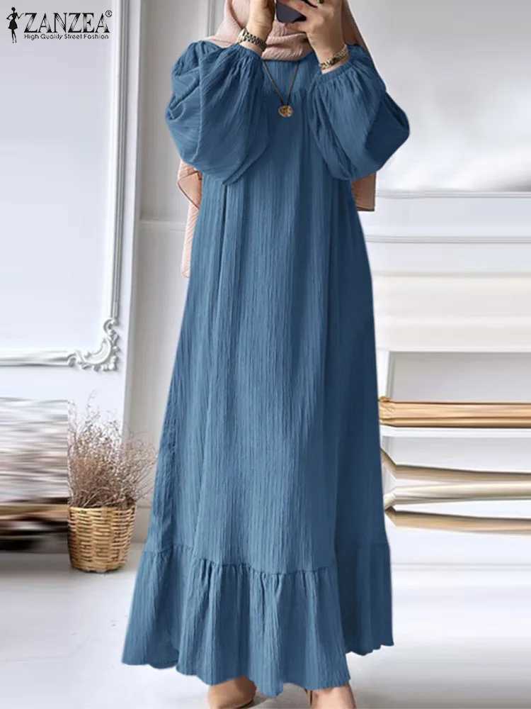 ZANZEA Fashion Ruffles Hem Muslim Sundress Woman Puff Slve O Neck Dress Autumn Elegant Party Abaya Vestidos Islamic Clothing X250514