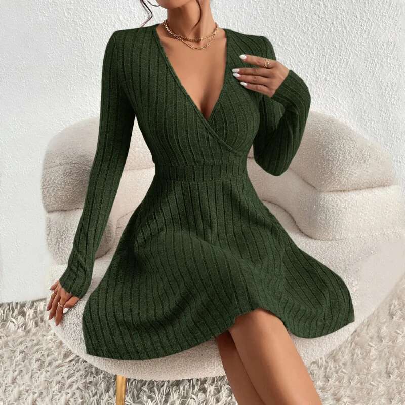 Dongdumaoyi Dames Sexyvwaist Cinching Hot Selling Stof Geribbelde Geborstelde Jurk Met Lange Mouwen C