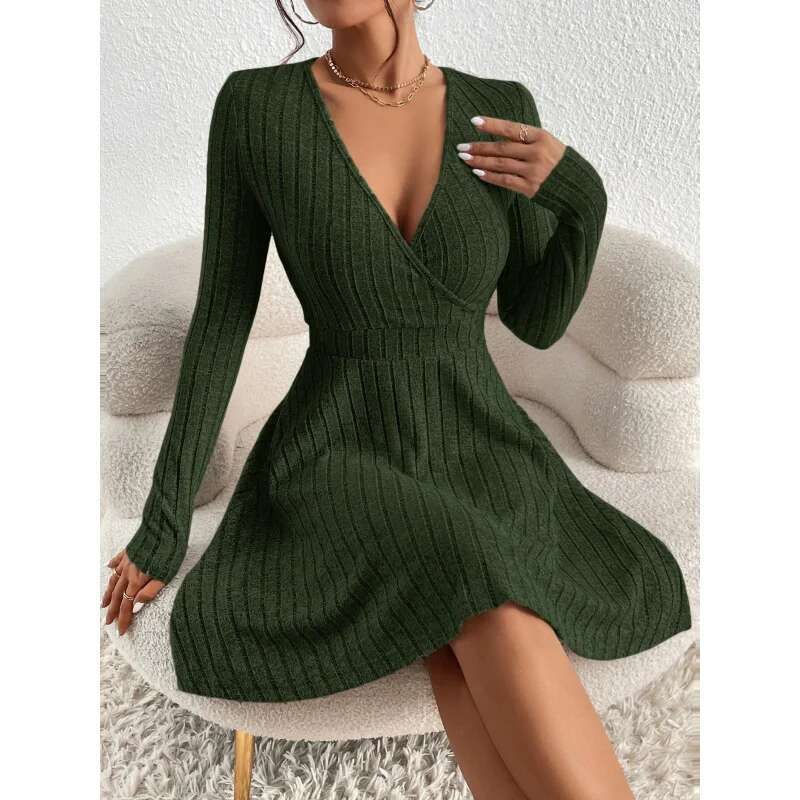 Dongdumaoyi Dames Sexyvwaist Cinching Hot Selling Stof Geribbelde Geborstelde Jurk Met Lange Mouwen C