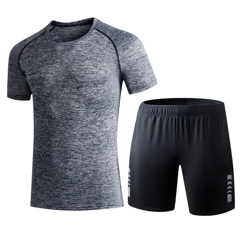 Summer gym workout set mens running quick drying training jogging short sleeved fitness tight fitting sportswear 250327