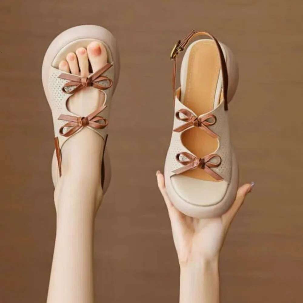 Ladies Summer Fashion Open Toe Narrow Strap Designer Womens Shoes Casual Leather Thick Sole Wedge Women's Sandals Large Size