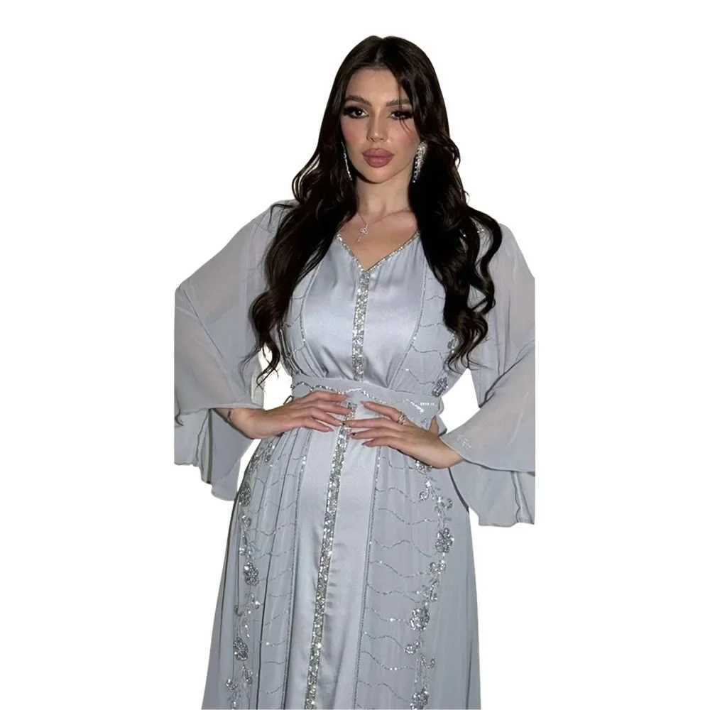 Elegant 2 Pieces Muslim Sets for Women Eid Arab Open Abaya Dress Islam Femme Party Jalabiya Luxury Turkey Dress Moroccan Kaftan X250514