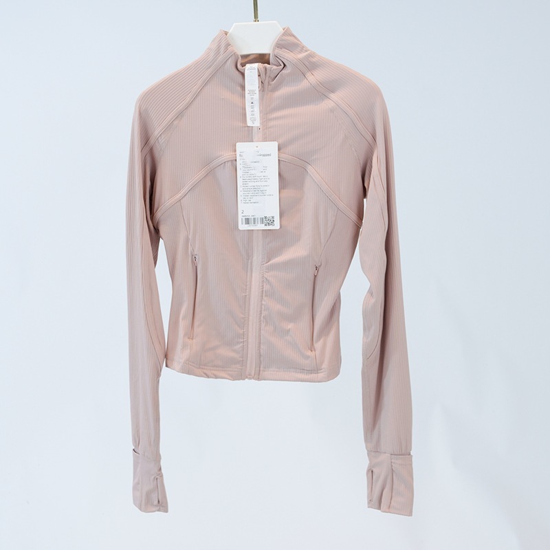 Yoga Clothes Women Sports Ribbed Jacket Stand Up Collar Breathable Nylon High Elasticity Tight Fitting Jogging Slim Fit And Anti Roll