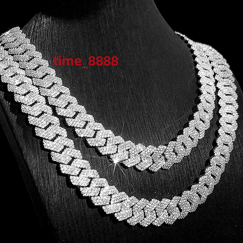 Wholesale Hip Hop Jewelry 3 Rows VVS Diamond S925 Sterling Silver Miami Cuban Chain Iced Out 15MM Moissanite Cuban Link Chain