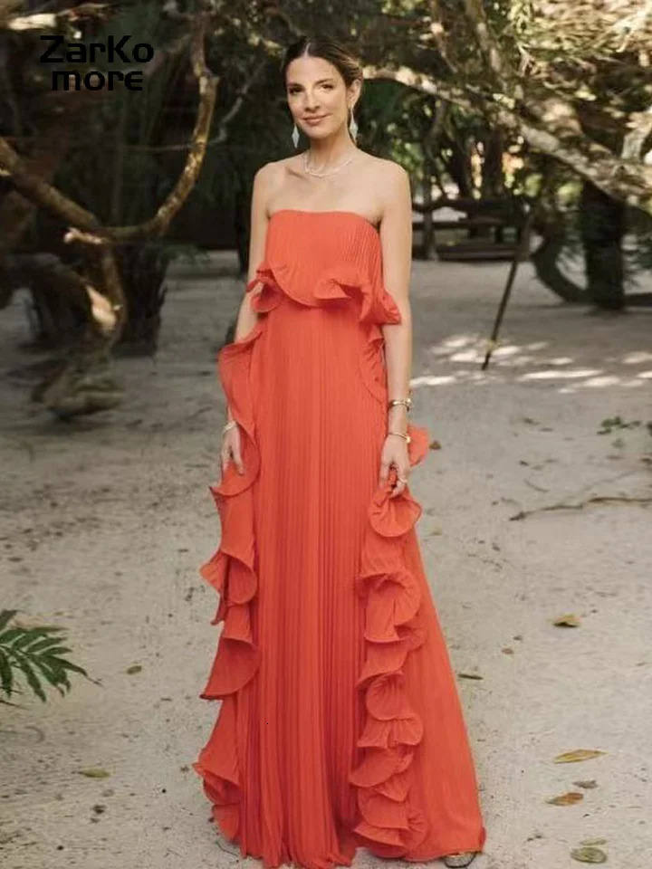 Sexy pleated strapless long yellow dress for women sleeveless and backless floor length party 2025 springsummer beach womens robe 250324