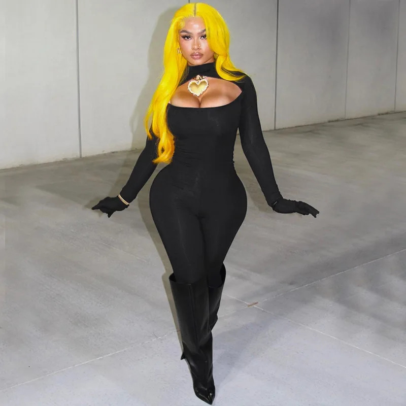 Customized European and American womens clothing for spring fashionable sexy hollow finger cover slim jumpsuit 250326