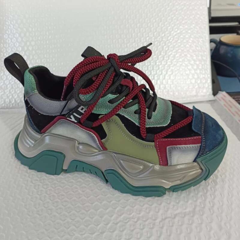 Light Luxury Designer Shoes 5cm Genuine Leather Synthetic Women's Spring Wedge Heel Mixed Color Comfortable Shoes Autumn Loafers Thick Sole Sneak