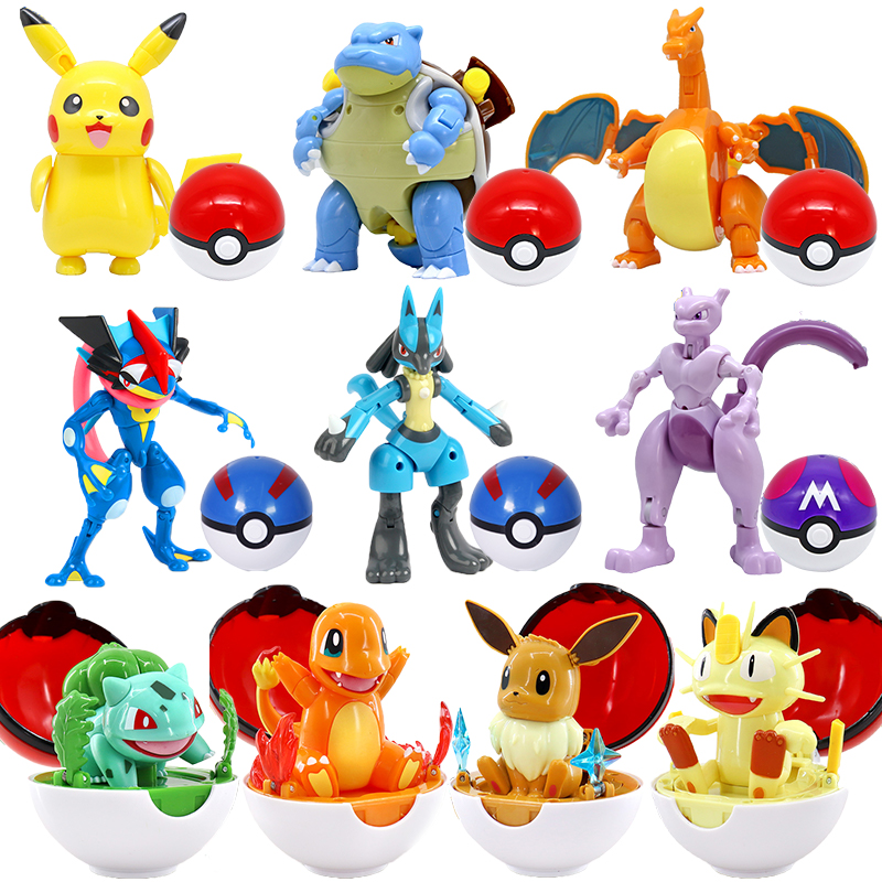 Pokemon Poke Ball Genuine 6 Styles Toy Set Pocket Monster Pikachu Charmander Eevee Squirtle Bulbasaur Meowth Collection Ornaments Model Boy Pikachu Bi