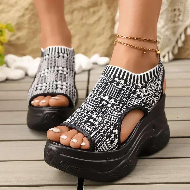 New Summer Chunky Platform for Women 9CM Wedges Peep Toe Slip-On Women's Sandals Ladies Casual Shoes