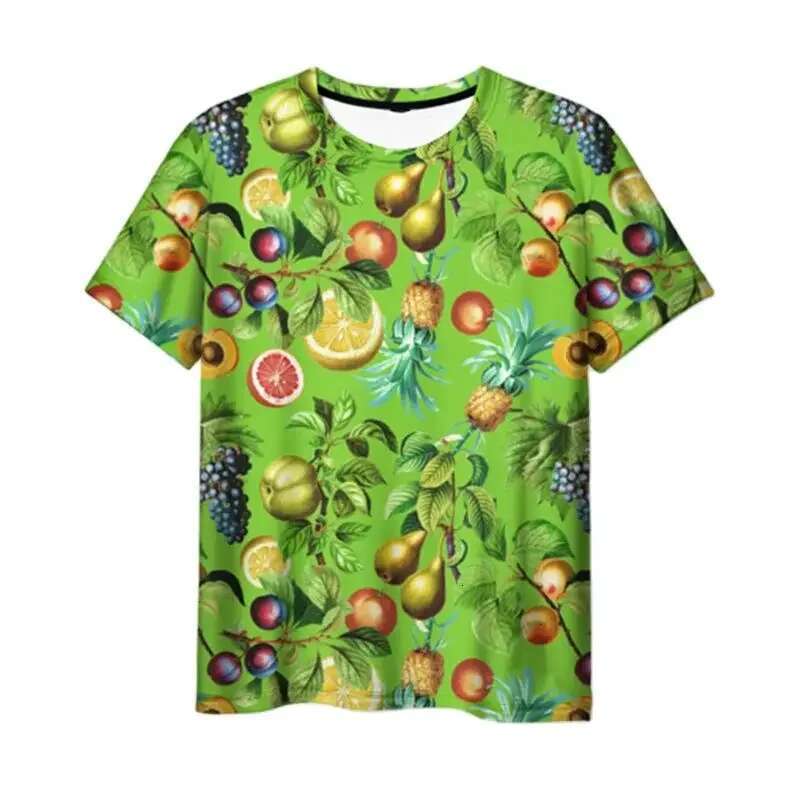 Fruit and vegetable cartoon small pattern D printing summer men s women daily fashion casual round neck short sleeved T shirt