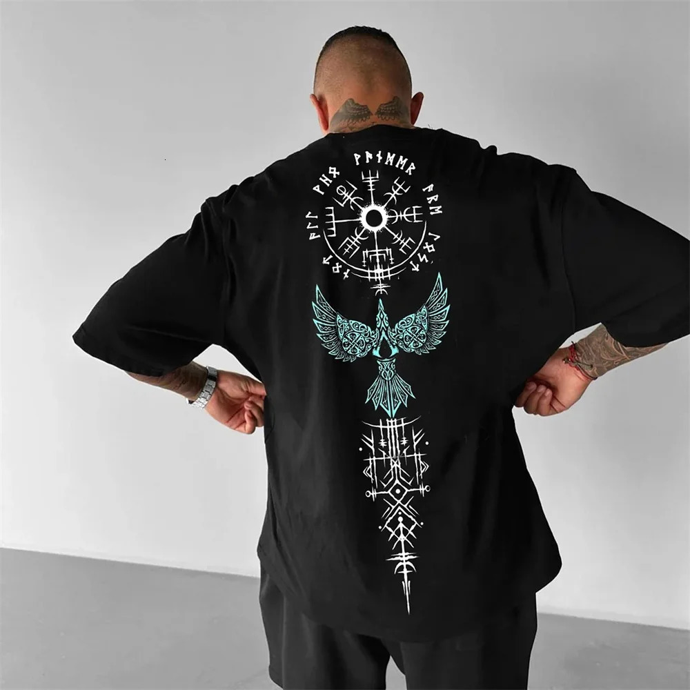 Ethnic totem graphic mens Tshirt summer street Y2K cotton short sleeved casual retro top 250318
