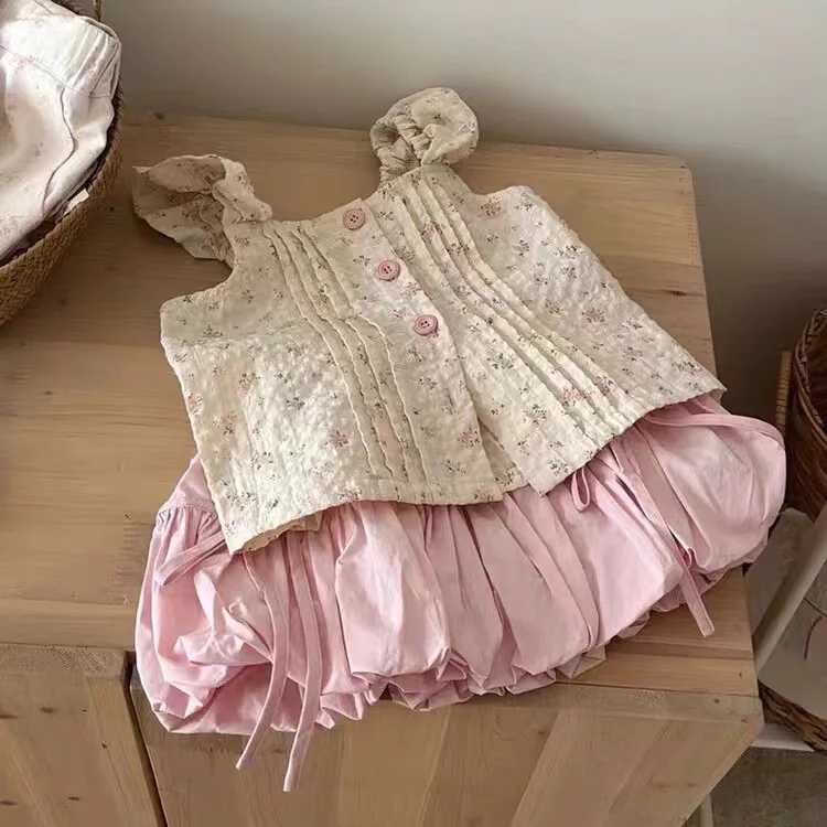 Girls Summer Clothing Set 2025 New Childrens Fashion Flower Printed Tank Top+Girls Shorts Baby Fashion Two Piece SetT250327