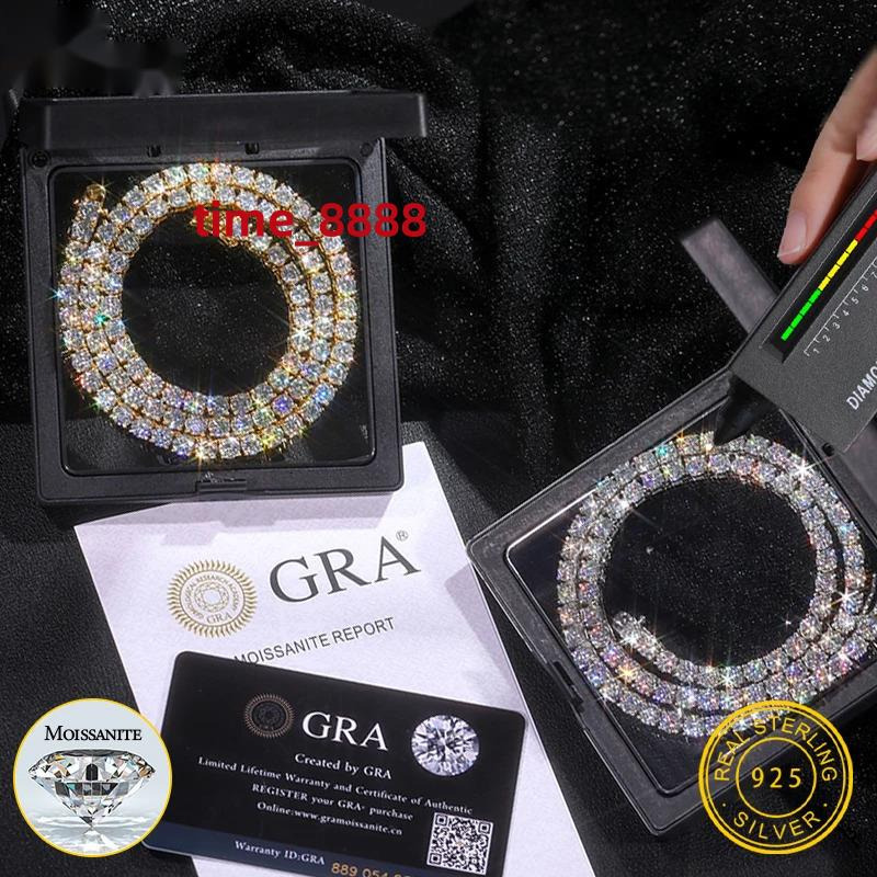 High-Quality VVS1 Moissanite Tennis Necklace S925 Sterling Silver Diamond Necklaces For Men Women Pass Diamonds Test Iced Out