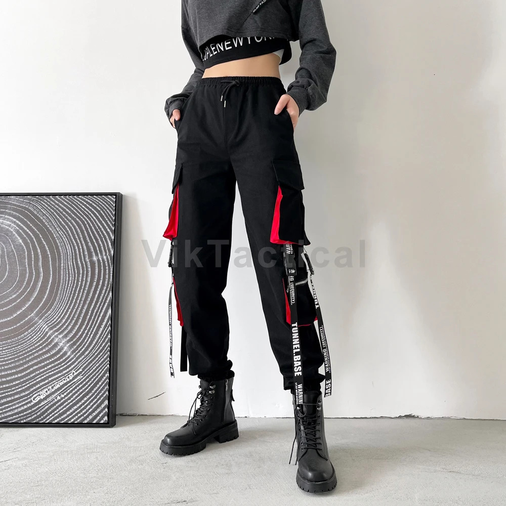 Women Cargo Pants Harem Pants Fashion Punk Pockets Jogger Trousers With Chain Harajuku Elastics High Waist Streetwear 250324