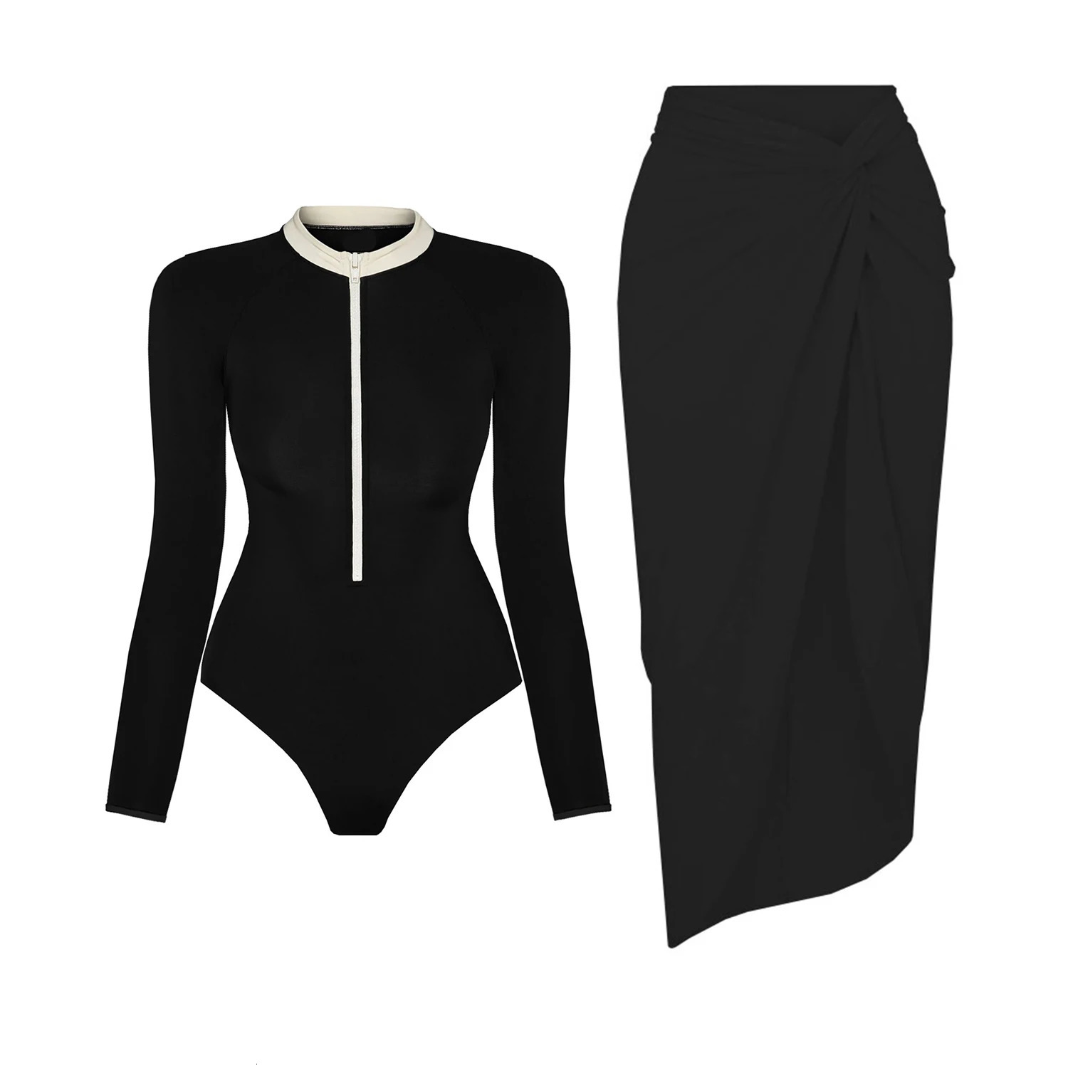 Black and white long sleeved swimsuit womens sexy bikini Biquini patch 250327