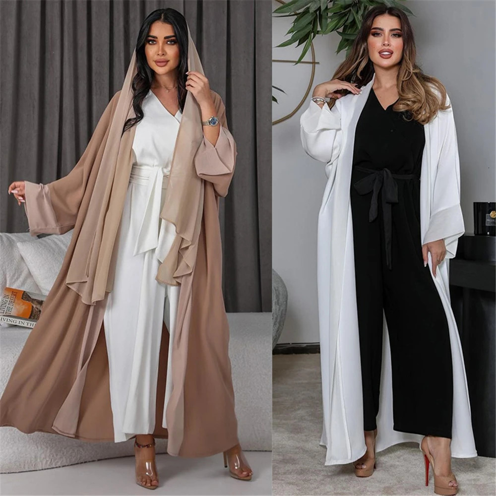 Eid al Fitr Mubarak Djellaba Chiffon Open Abayas Womens White Kimono Fleece Sweater Dubai Kaftan Abaya Islamic Clothing Ramadan Humble Robe 250326