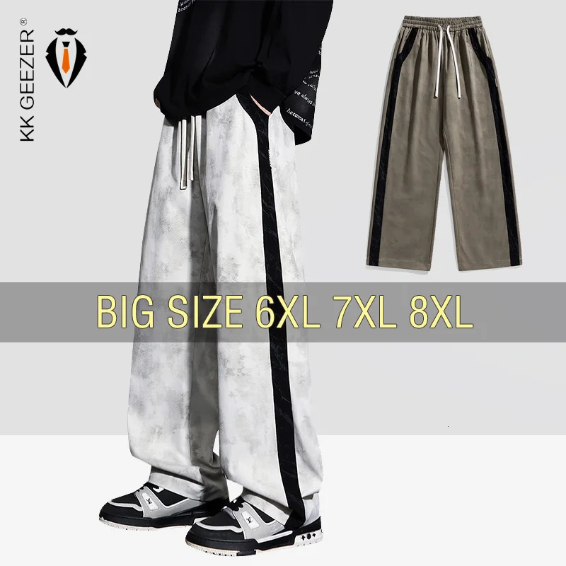Mens striped runner hiphop Trouser oversized 6XL 7XL 8XL Plus size sports pants casual running loose unisex street 250327