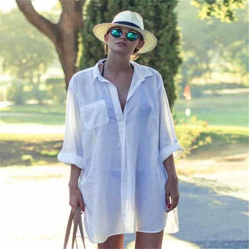 Sexy beach hat womens bikini pocket swimsuit top hollow Tshirt white tuned suit 250326