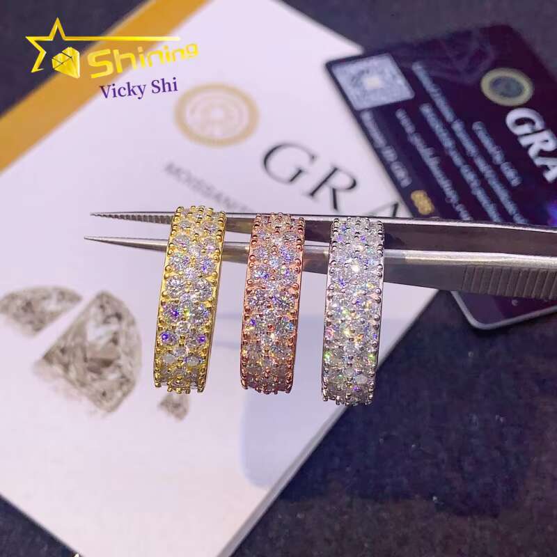 Wholesale Price Silver 925 Jewelry Ring Iced Out Two Rows VVS Moissanite Ring Men Hip Hop Rings GRA Certificated