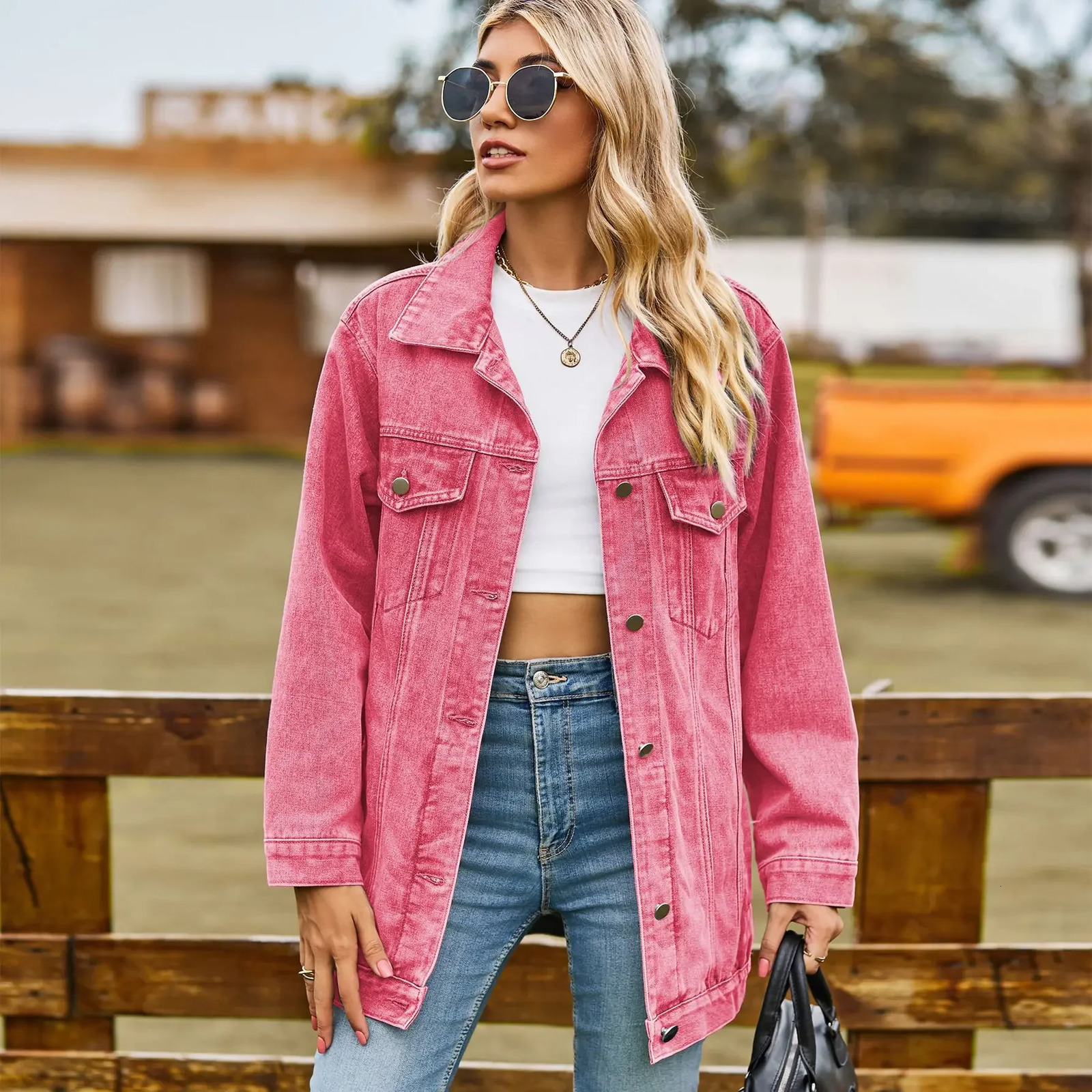 Classic womens denim jacket for autumn and winter loose mid length casual clothing S2XL 250326