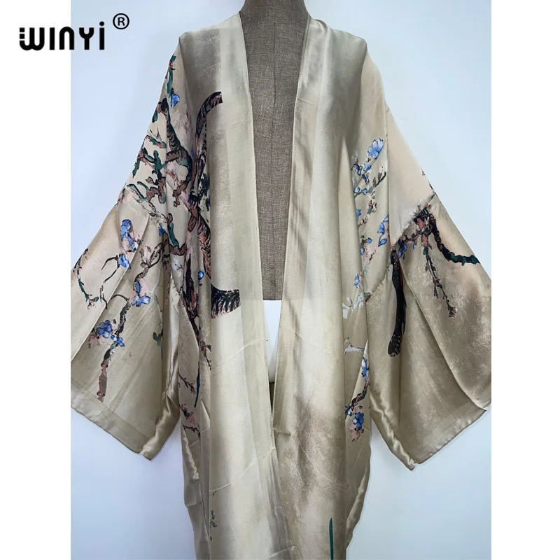 WINYI Holiday Bohemian Printed Long Kimono Dress Bikini Bag Cover Womens Summer Swimsuit 250326