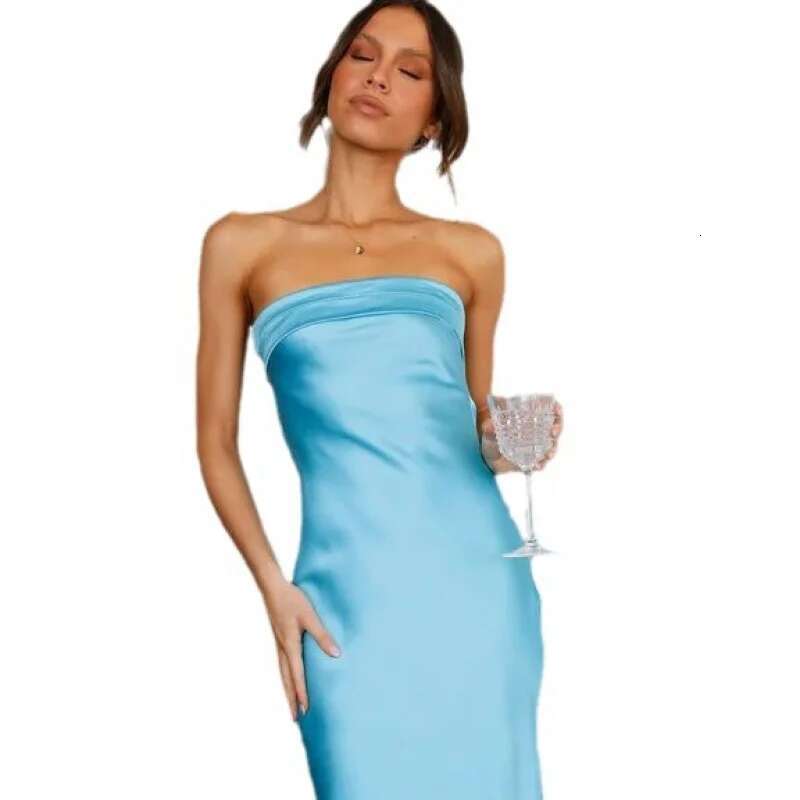 Dongdumaoyi Lente Zomer Nieuwe Elegante Socialite Satijnen Backless Bustier Print Damesjurk