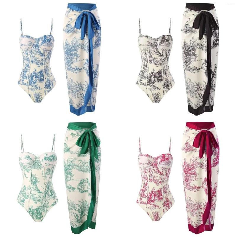 One Piece Swimsuit Women's Tight And Slimming Retro Tie Up Sunscreen Long Skirt Two Set