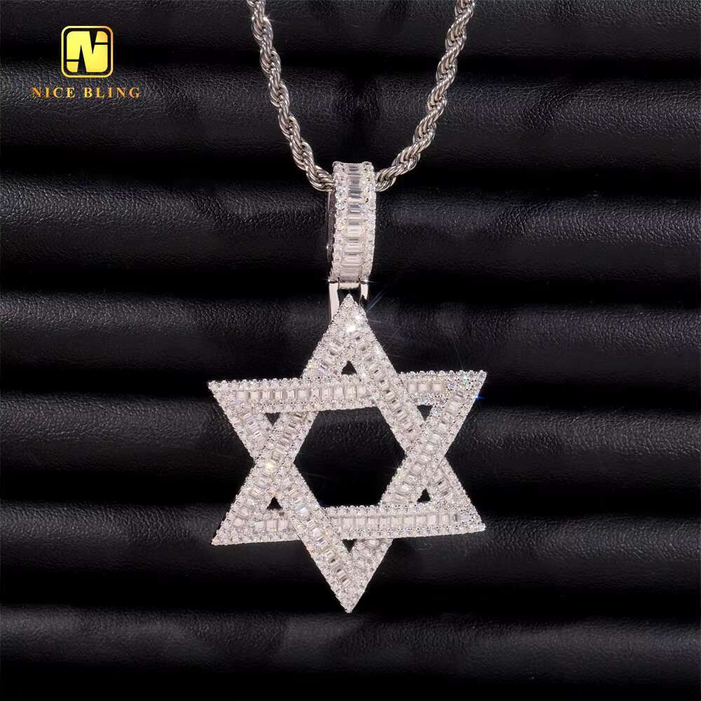 Ready to Ship VVS Moissanite Custom Iced Out Hip Hop Moissanite Jewelry Star Shape Pendant 925 Silver Diamond Fine Charm Pendant