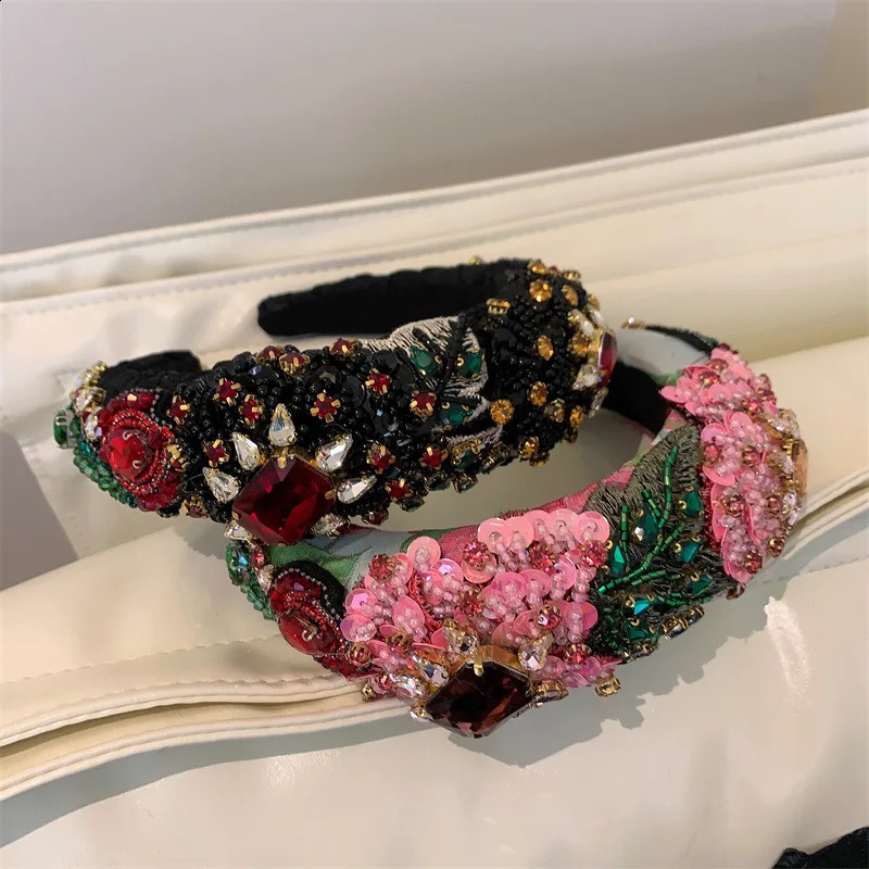 Sparkly Red Pink Crystal Gem Headbands Padded Diamante Rhinestone Bridal Hairbands For Women Wedding Hair Accessories 250318