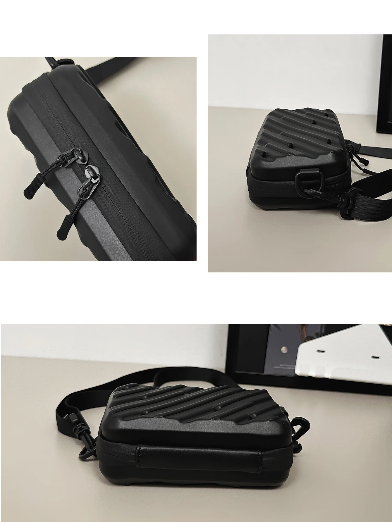 Mens simple and lightweight luggage fashionable meteor shower diagonal shoulder bag black pressed shell mens cross body 250326