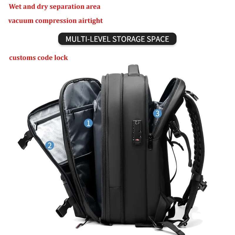 Travel Men 17 Inch Laptop Vacuum Compression Business Large Capacity School Backpack Expand Outdoor Backpack
