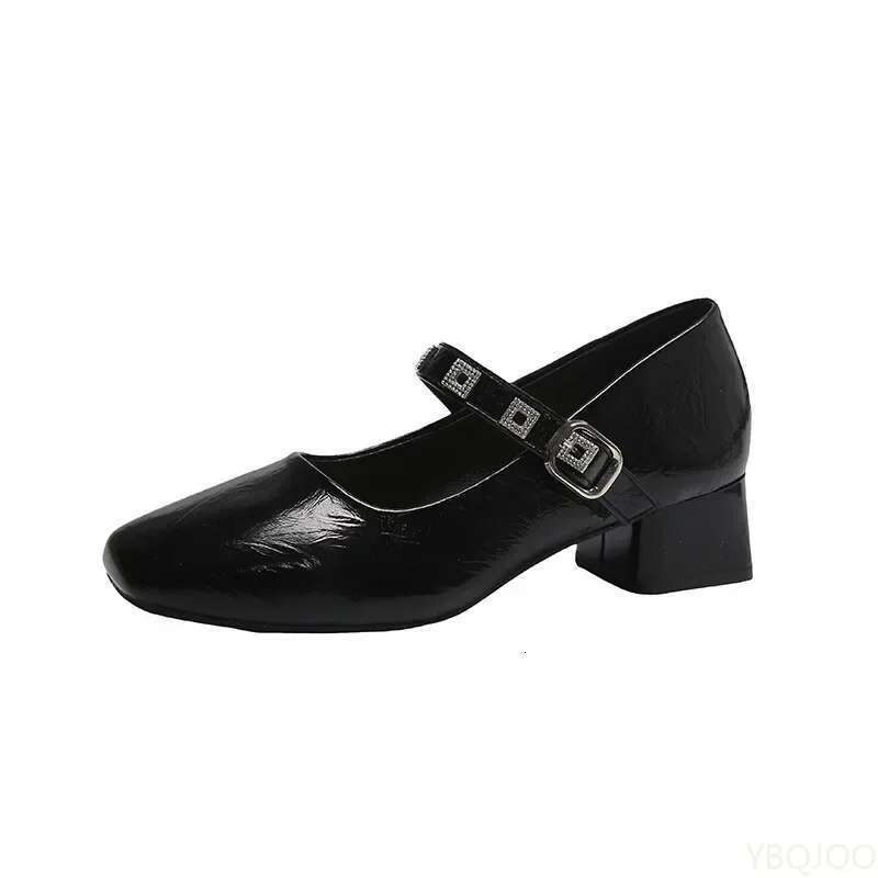 Chunky Heeled Mary Janes Fashion Buckle Platform Pumps Woman Slip on Thick Heel Pu Leather Single Shoes