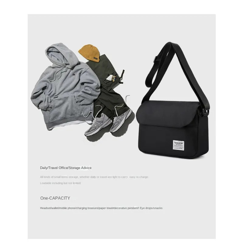 Black Ten Font Mens Casual Bag Fashion Sports Shoulder Student Korean Messenger Mobile 250326