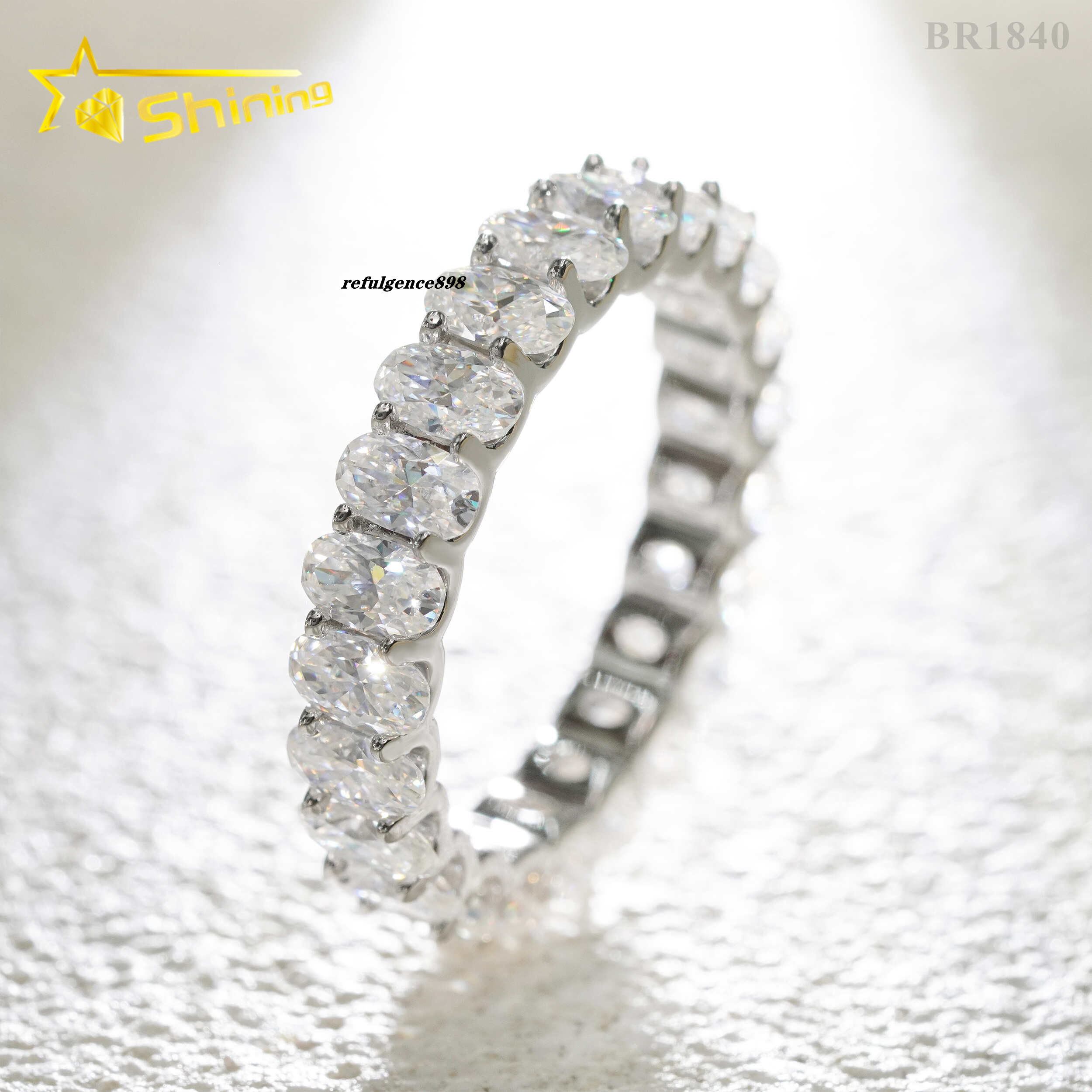 Wholesale 3*5MM 4*6MM Gold Plated 925 Sterling Silver Fine Jewelry Iced Out Diamond Oval Moissanite Hip Hop Eternity Band Ring