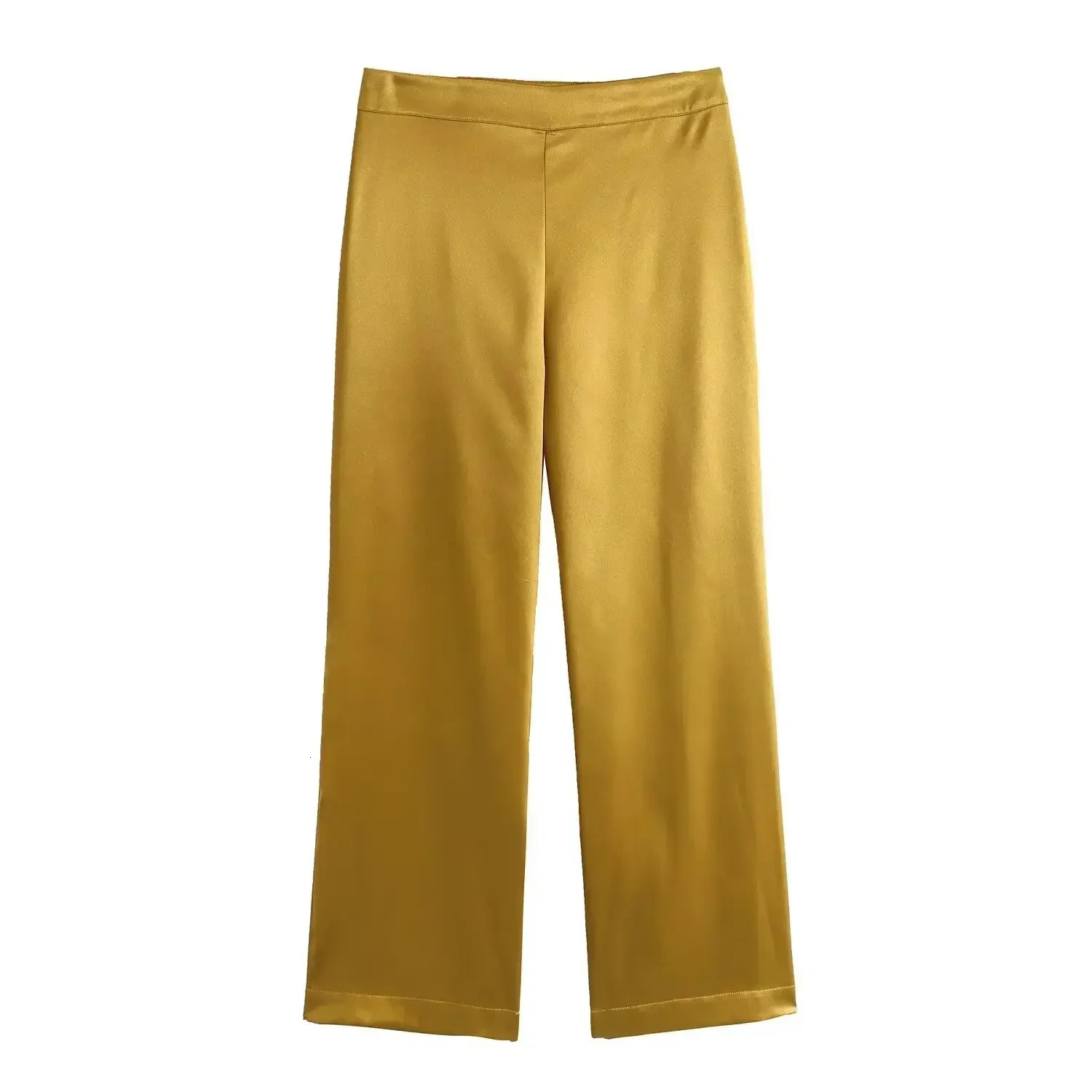 Spring Womens Fashion Set Collar Long Sleeve Golden Casual PioneerHigh Waist Zipper Loose Pants 250326