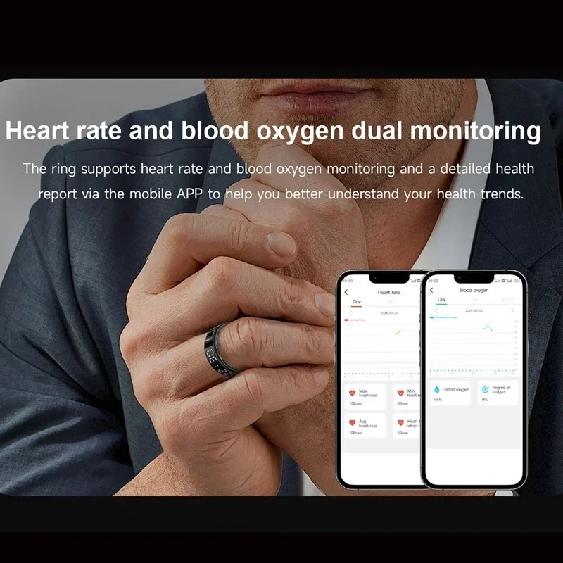 SR08 Mens Smart Ring Womens LED Display Heart Rate and Blood Oxygen Monitoring Multi sport Modes IP68 and 5ATM Waterproof 250322