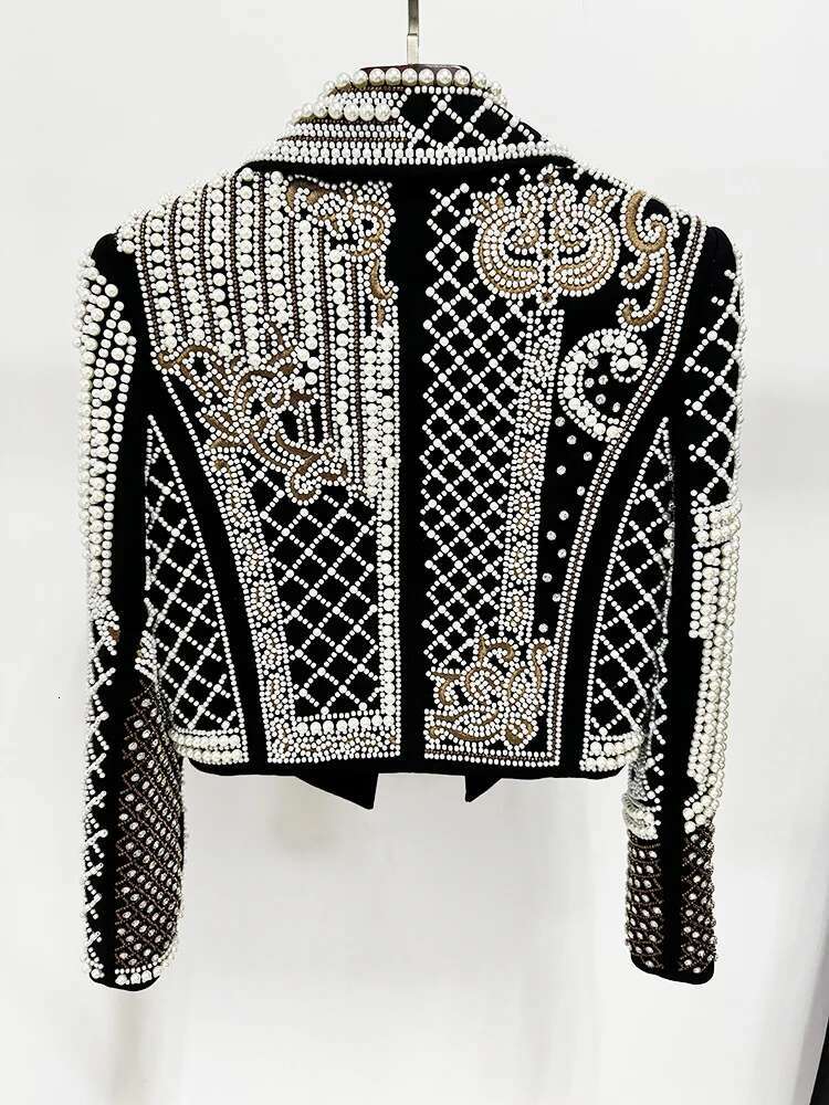 HIGH STREET Newest 2025 Stylish Designer Fashion Women's urious Dias Pearls Embroidered Beaded Cropped Veet Jacket