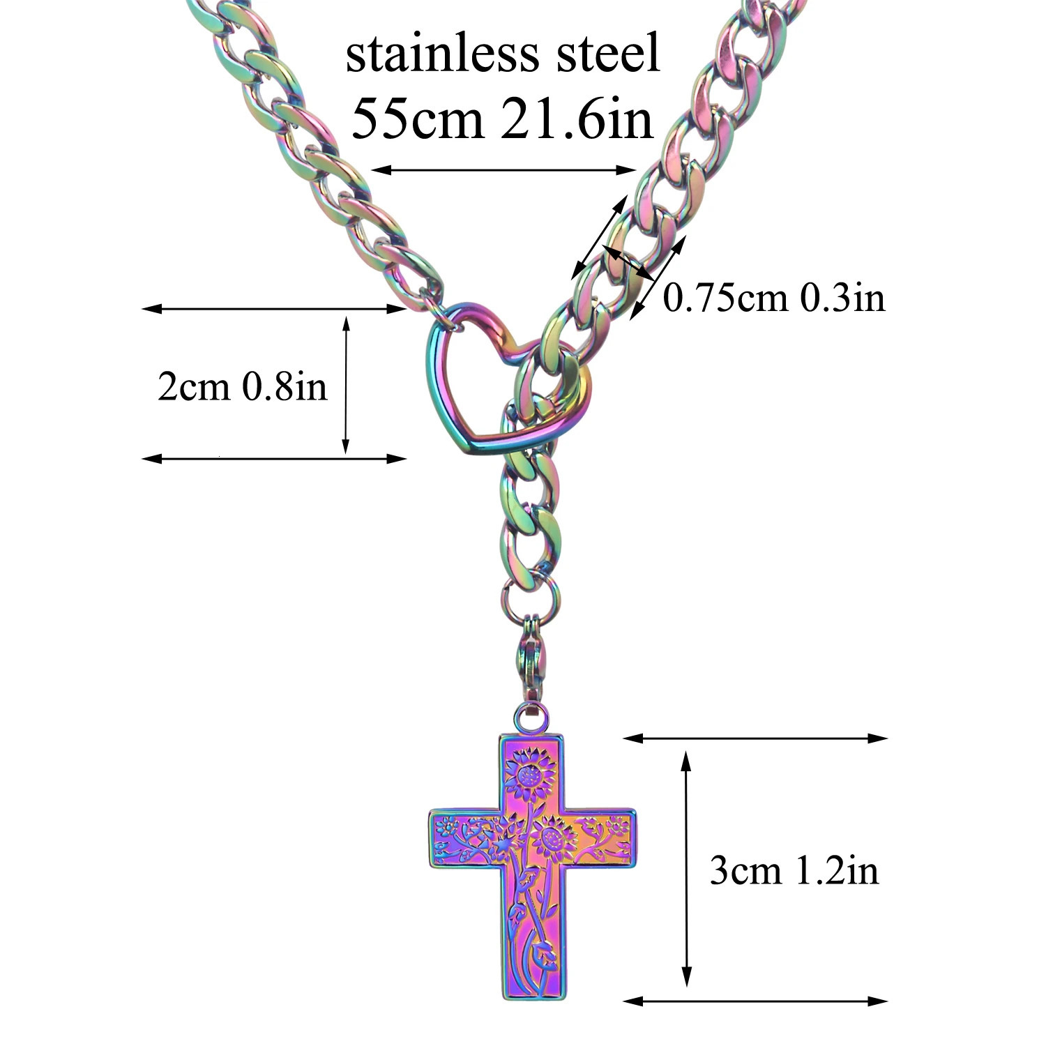 Heart shaped cross chain necklace womens punk rock stainless steel 003 long jewelry gift adjustable large charm 250325