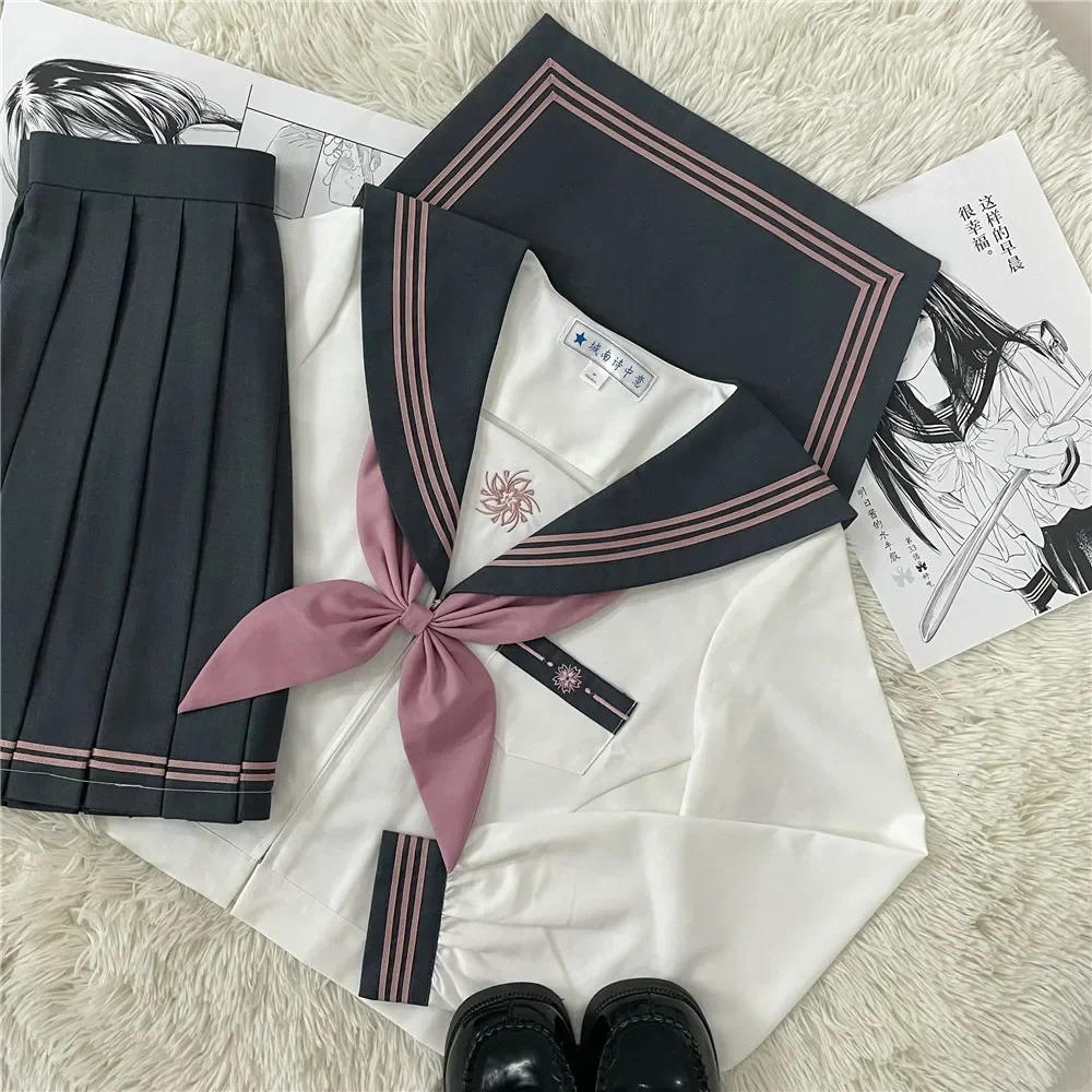 JK Uniform Japanese Academy Style Sweet Long Short Sleeve Sailor Set Folded Skiing School 250326