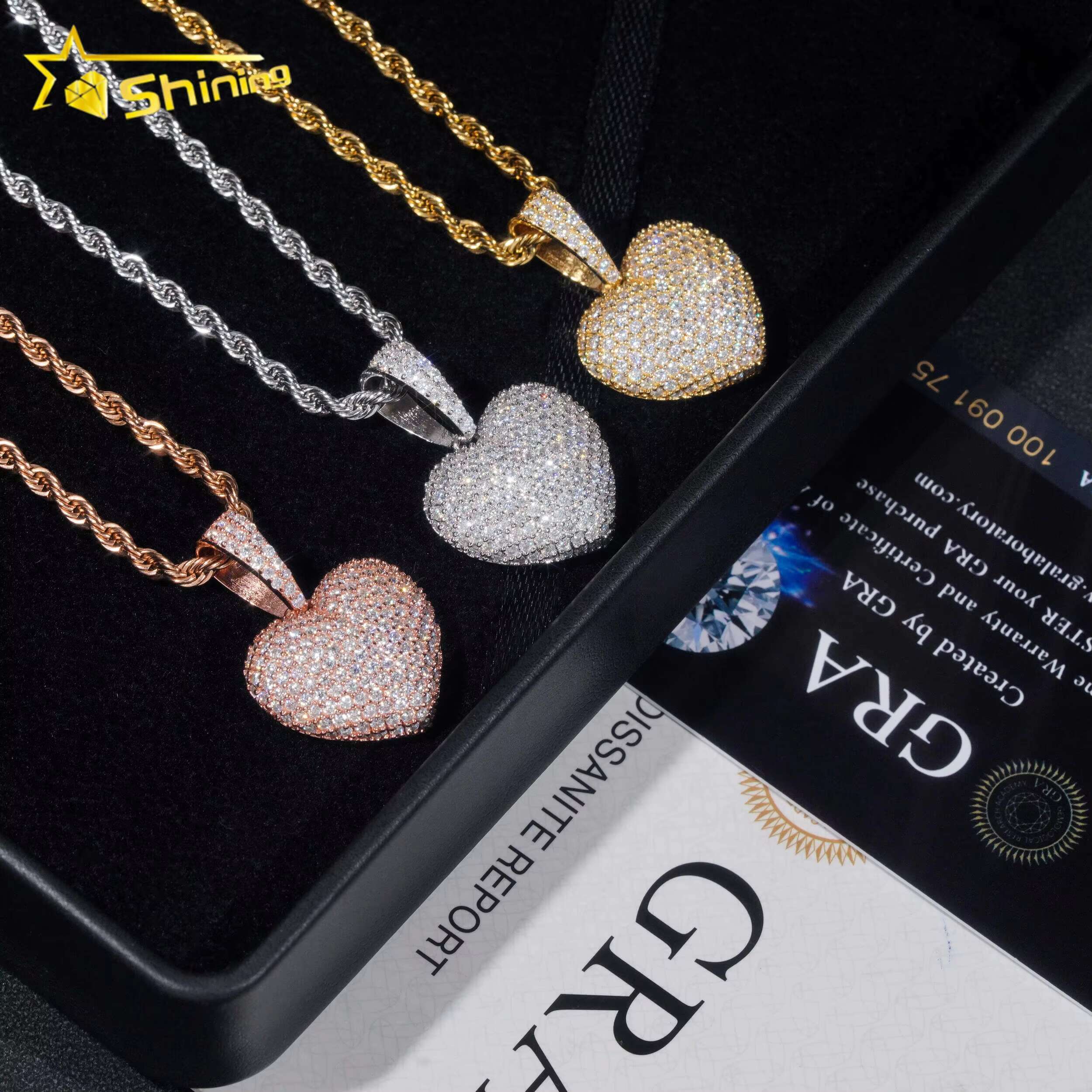 Ready to Ship Hip Hop Heart Iced Out 925 Sterling Silver Diamond Moissanite Pendant for Necklace